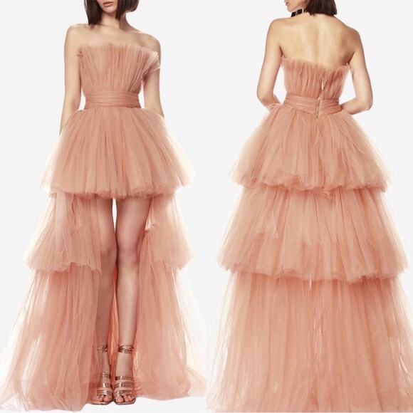 Bronx and Banco Anna Pink Tiered Tulle Maxi Dress Size Medium - Picture 3 of 16